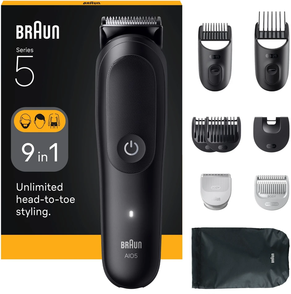 „Braun“ – „viskas viename“ rinkinys, 5 serija, 9in1 kirpimas, AIO5540 – juodas