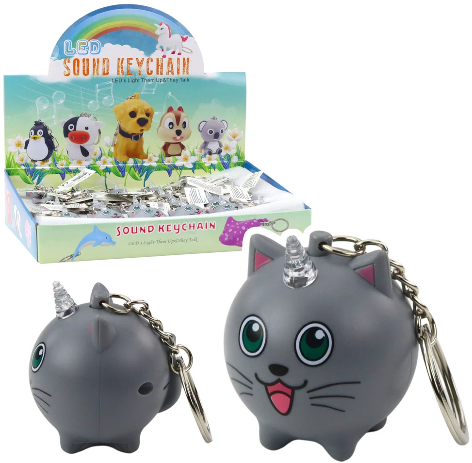 Lean Toys Raktų pakabukas vienaragis kačiukas su LED ir garsu 4.5x4 cm