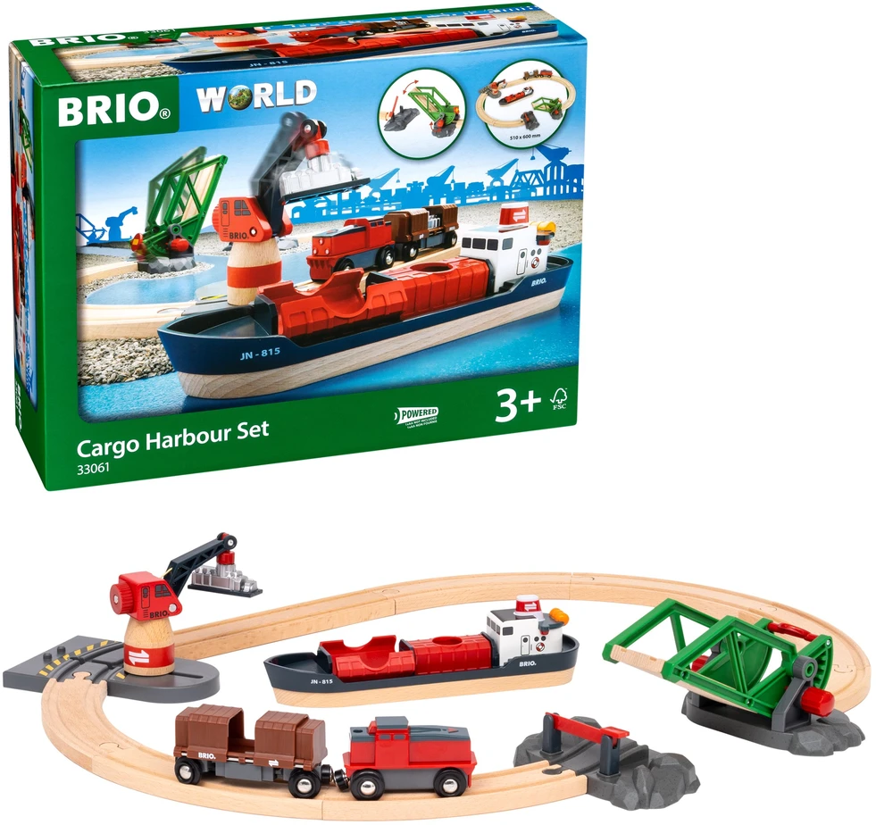 Ravensburger Brio geležinkelis Brio rinkinys su traukinio bėgiais Cargo harbour, 33061