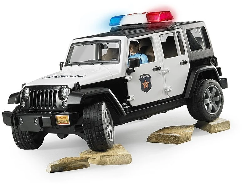 BRUDER policijos džipas Wrangler, su policininku ir priedais, 2526