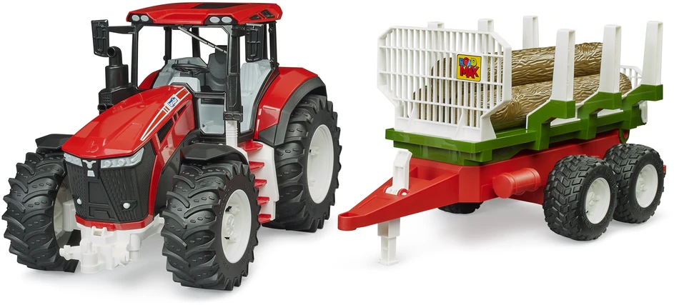 Bruder ROADMAX traktorius su priekaba ir 3 medžių kamienais (03453)