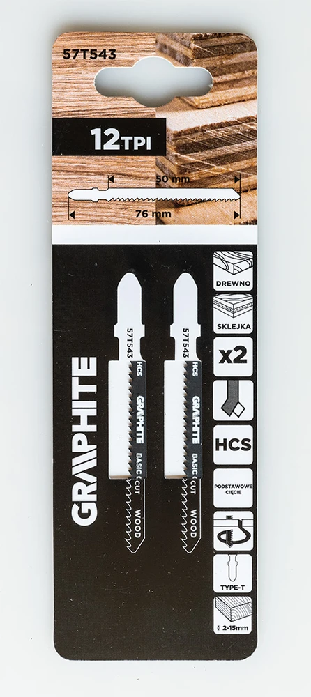 Graphite Brzeszczot Pjūklo ašmenys, 12 TPI, HCS, T formos rankena, 2 vnt., lenktam pjovimui