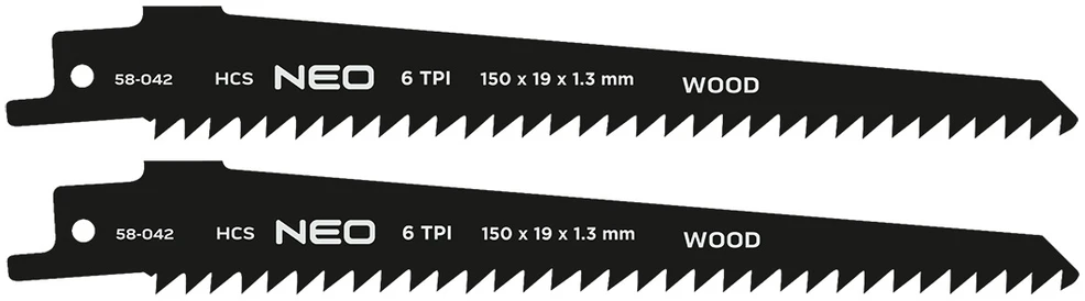 Brzeszczot Pjūklo ašmenys, HCS, 152 x 19 x 1,3 mm, 6TPI, 2 vnt. rinkinys