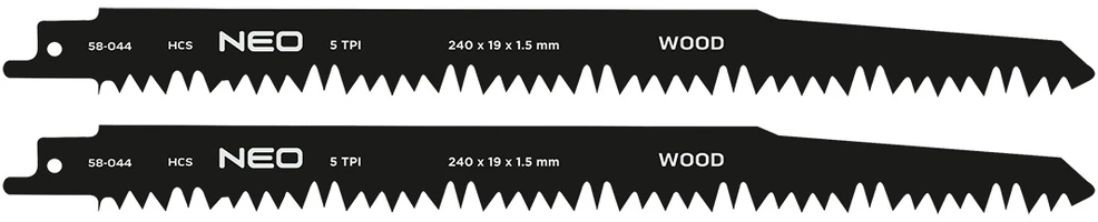 Brzeszczot Pjūklo ašmenys, HCS, 240 x 19 x 1,5 mm, 5TPI, 2 vnt. rinkinys