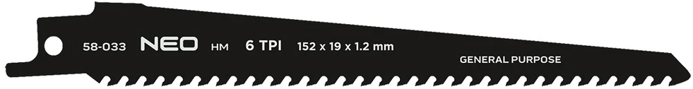 Brzeszczot Pjūklo ašmenys, HM, 152 x 19 x 1,2 mm, 6TPI