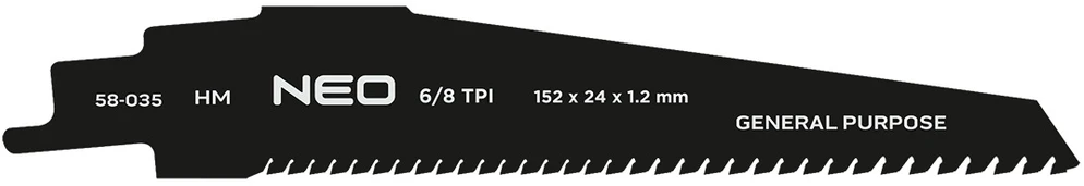 Brzeszczot Pjūklo ašmenys, HM, 152 x 24 x 1,2 mm, 6/8 TPI
