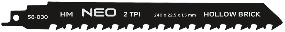 Brzeszczot Pjūklo ašmenys tiesiam pjūklui, HM, 240 x 22,5 x 1,5 mm, 2TPI