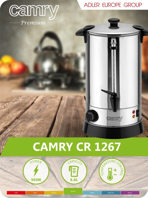 Virdulys Camry | Boiler | CR 1267 | Electric | 950 W | 8.8 L | Nerūdijantis plienas | Nerūdijantis plienas