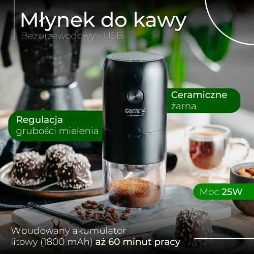 Kavamalė Camry CR 4302 belaidis kavos malūnėlis su USB įkrovimu