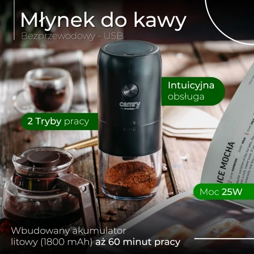Kavamalė Camry CR 4302 belaidis kavos malūnėlis su USB įkrovimu