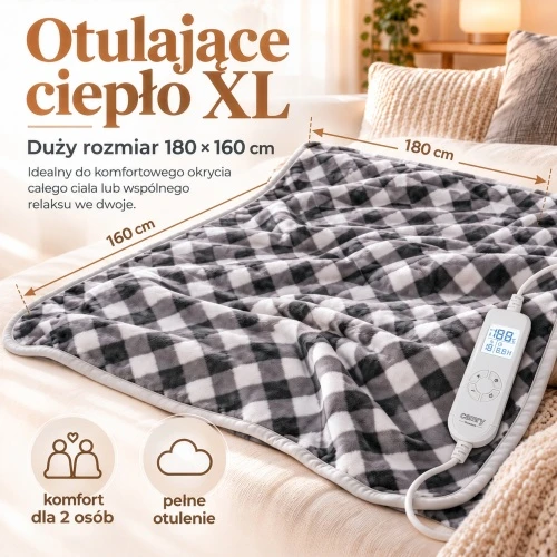 Adler Camry | Elektrinio šildymo užvalkalas su laikmačiu | CR 7442 | Šildymo lygių skaičius 7 | Asmenų skaičius 1 | Nuotolinio valdymo pultas | 120 W