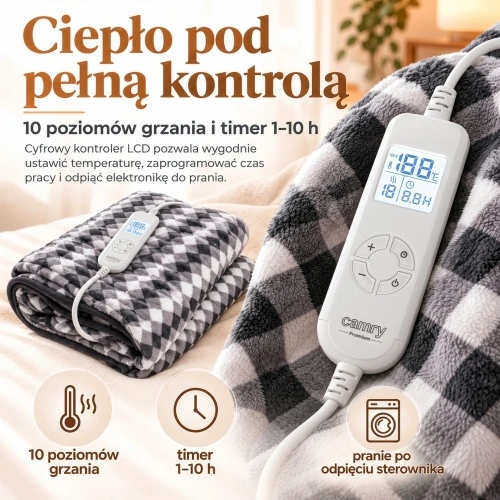 Adler Camry | Elektrinio šildymo užvalkalas su laikmačiu | CR 7442 | Šildymo lygių skaičius 7 | Asmenų skaičius 1 | Nuotolinio valdymo pultas | 120 W