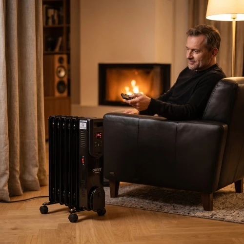 Adler Camry | Alyvos pripildytas radiatorius su nuotolinio valdymo pulteliu | CR 7812 | Alyva užpildytas radiatorius | 1500 W | Galios lygių skaičius 3 | Juodas