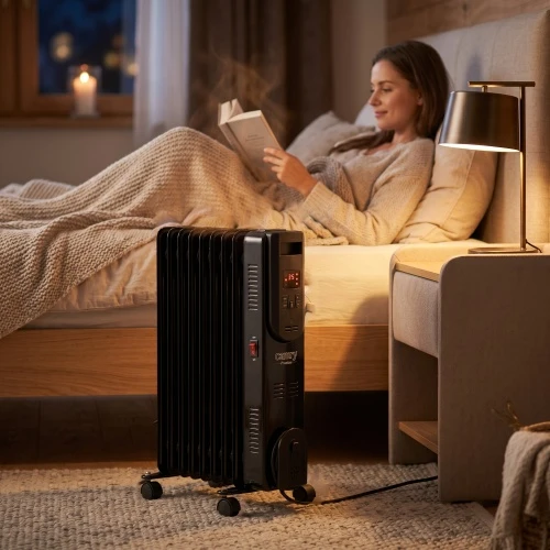 Adler Camry | Alyvos pripildytas radiatorius su nuotolinio valdymo pulteliu | CR 7812 | Alyva užpildytas radiatorius | 1500 W | Galios lygių skaičius 3 | Juodas