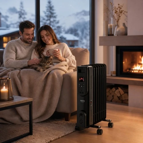 Adler Camry | Alyvos pripildytas radiatorius su nuotolinio valdymo pulteliu | CR 7812 | Alyva užpildytas radiatorius | 1500 W | Galios lygių skaičius 3 | Juodas