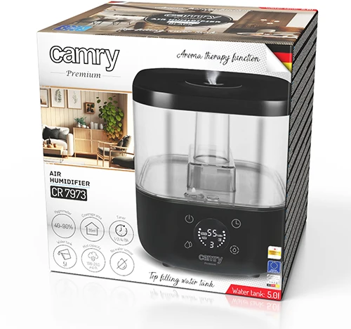 Camry | CR 7973b | Drėkintuvas | 23 W | Vanduo bako talpa 5 L | Tinka kambariams iki 35 m² | Ultragarsinis | Drėkinimo pajėgumas 100-260 ml/val | Juodas