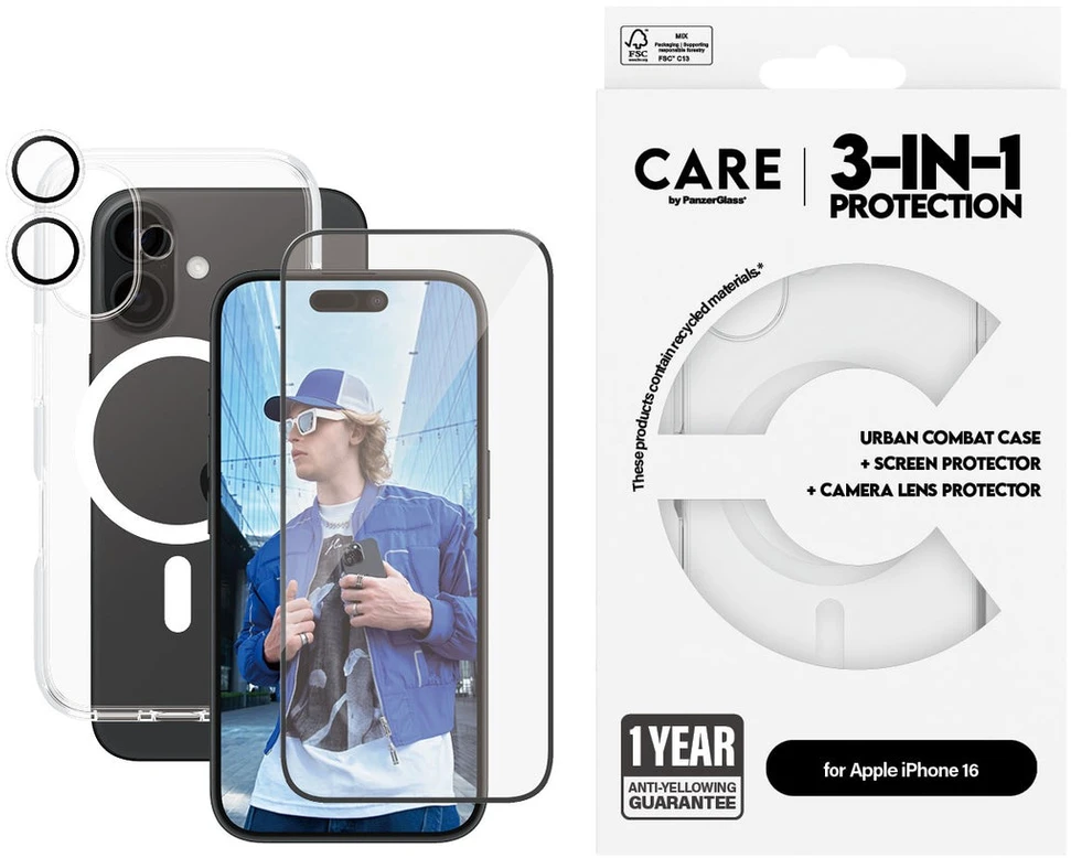 Panzer Glass „CARE by PanzerGlass“ – 3 viename – „iPhone 16“ – rinkinys