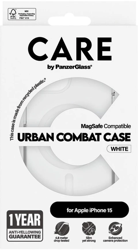 „Panzer Glass CARE by PanzerGlass Urban Combat“ dėklas „MagSafe“, skirtas „iPhone 15“ – Baltas