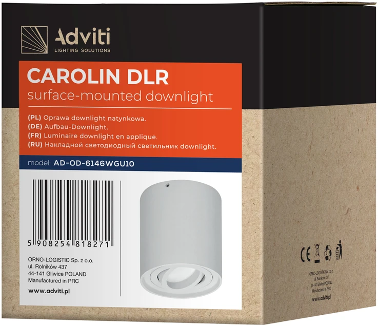 Lubinis šviestuvas Orno CAROLIN DLR GU10 įleidžiamas šviestuvas, maks. 7 W, IP20, apvalus, baltas