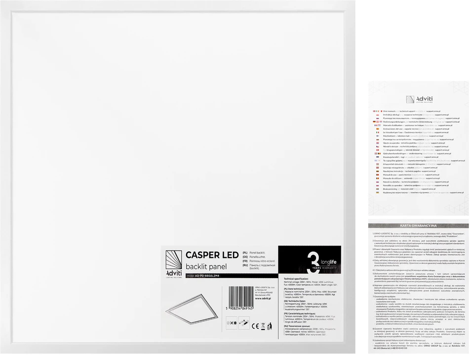 Lubinis šviestuvas ‎Adviti CASPER LED 40W apšviečiama panelė, 4000lm, IP20, 4000K