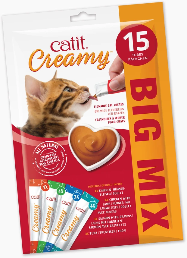 Catit - kreminis aukščiausios kokybės skanėstas katėms - su vištiena - kelių pakuočių pakuotė (15 x 10 g)