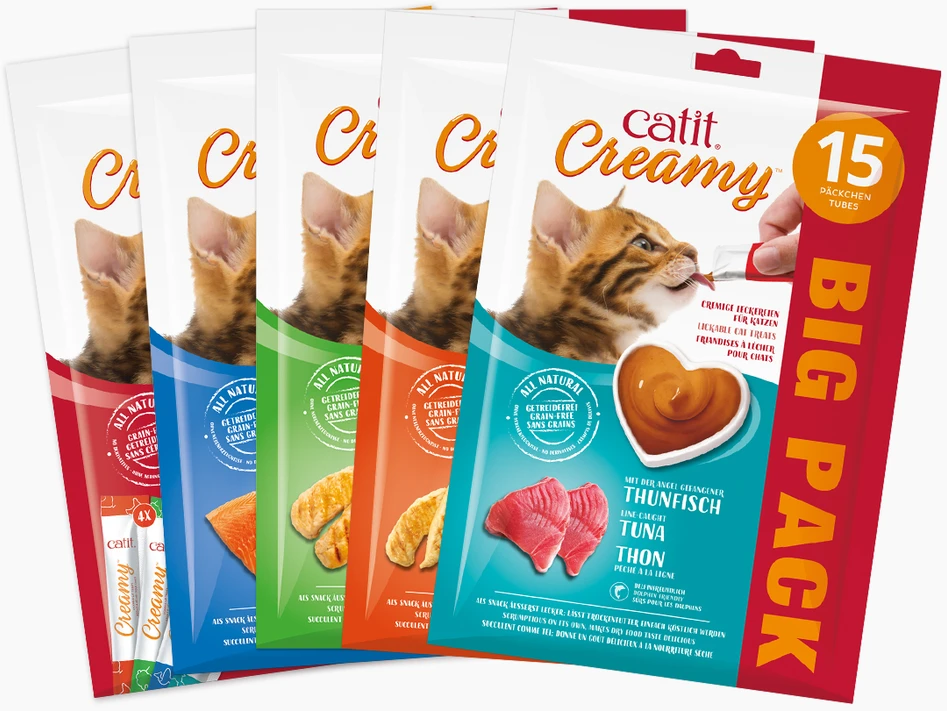 Catit - kreminis aukščiausios kokybės skanėstas katėms - su vištiena - kelių pakuočių pakuotė (15 x 10 g)