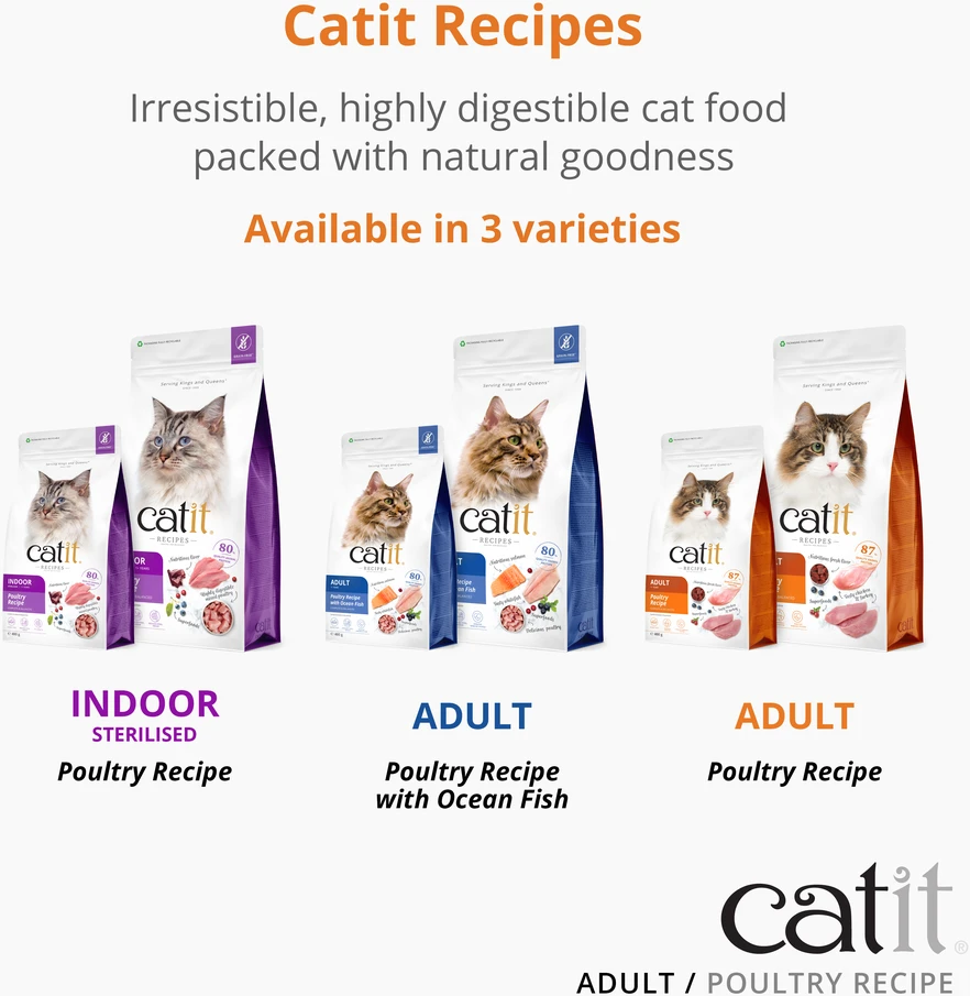 Catit - Receptai Premium sausas kačių maistas - suaugusioms žuvims - 400 gramų, geriausias iki 2026 m. gegužės 31 d.