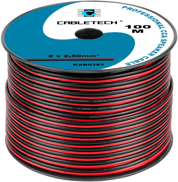 Cabletech Kabelis CCA 2x2.5mm 1m - juoda raudona