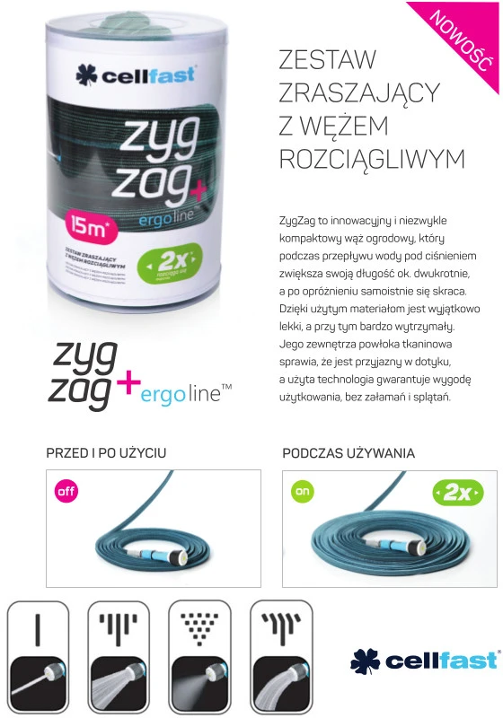 Cellfast Rinkinys pratęsimo žarna 7,5 - 15m ZIGZAGAS SU JUNGTIS + PURŠKTUVO