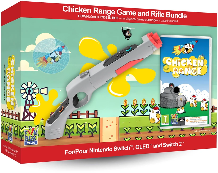 „Chicken Range“ žaidimas – (kodas dėžutėje) su šautuvų rinkiniu – „Nintendo Switch 2“