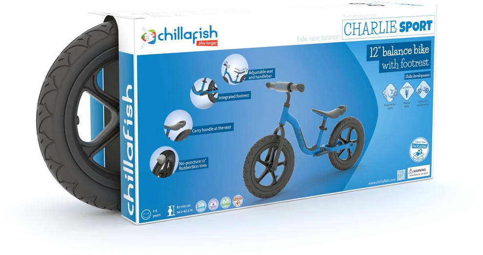 „Chillafish“ – lengvas 12 colių sportinis balansinis dviratis su guminėmis padangomis – tamsiai mėlynas, 1,5–4 metų vaikams (CPCH06NAV)