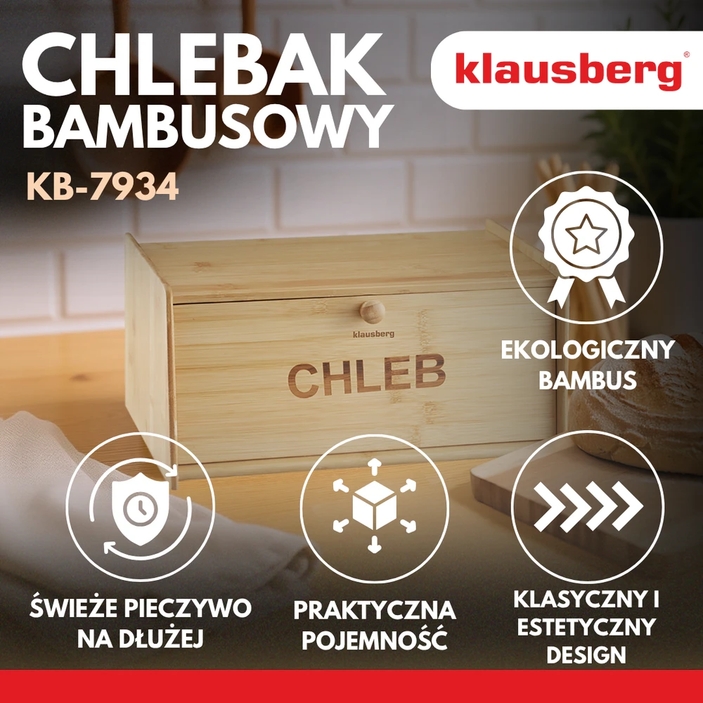 Chlebak Bambukinė duonos dėžutė, 39,5 × 24,5 × 18 cm, Klausberg, kb-7934