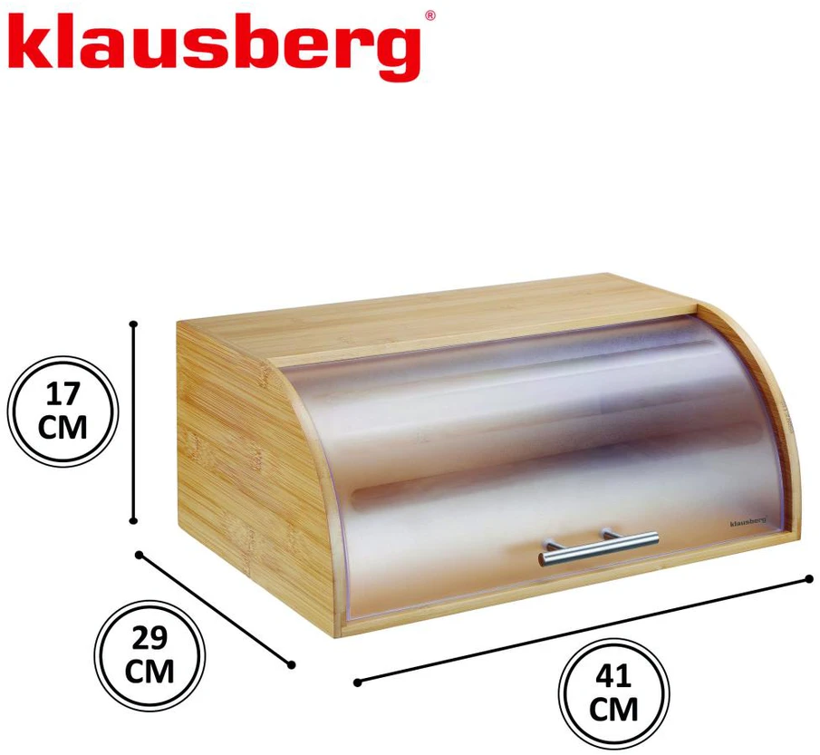 Chlebak Bambukinė duonos dėžutė su akriliniu dangteliu, Klausberg, kb-7874