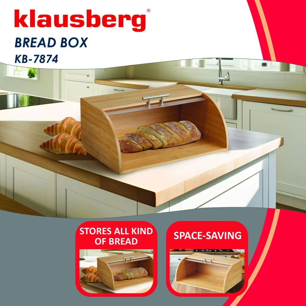 Chlebak Bambukinė duonos dėžutė su akriliniu dangteliu, Klausberg, kb-7874