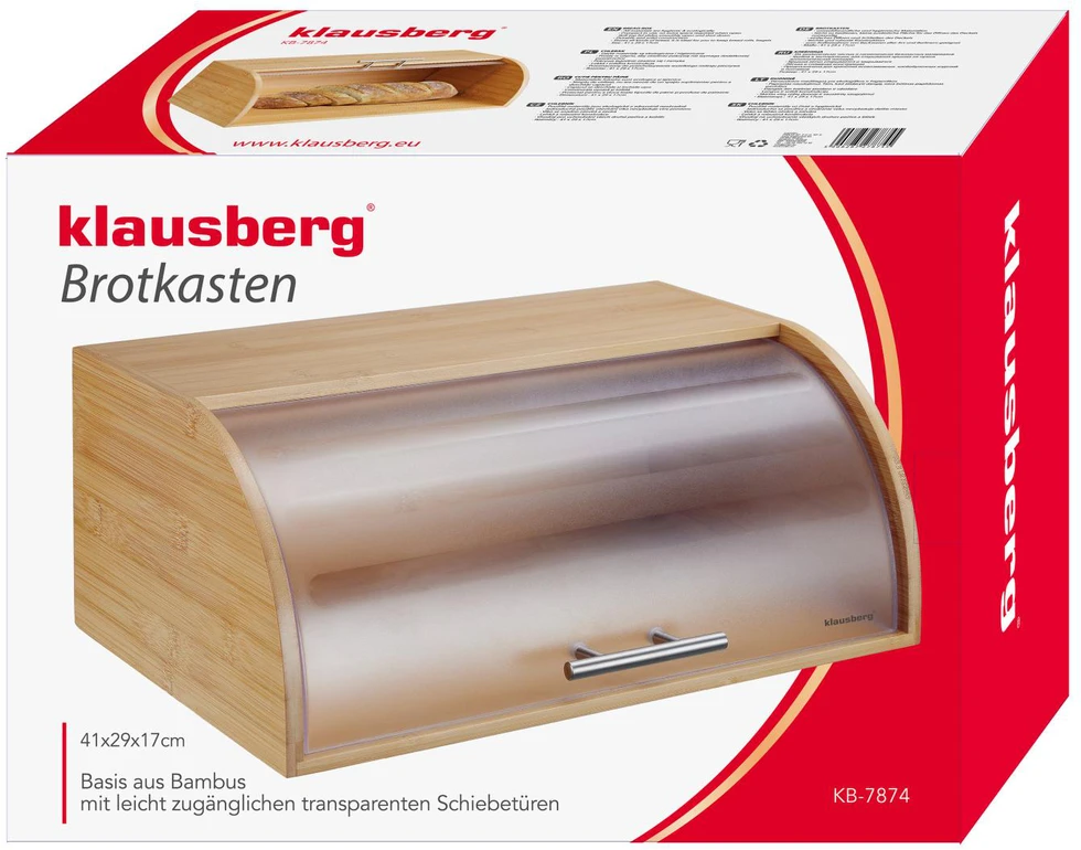Chlebak Bambukinė duonos dėžutė su akriliniu dangteliu, Klausberg, kb-7874