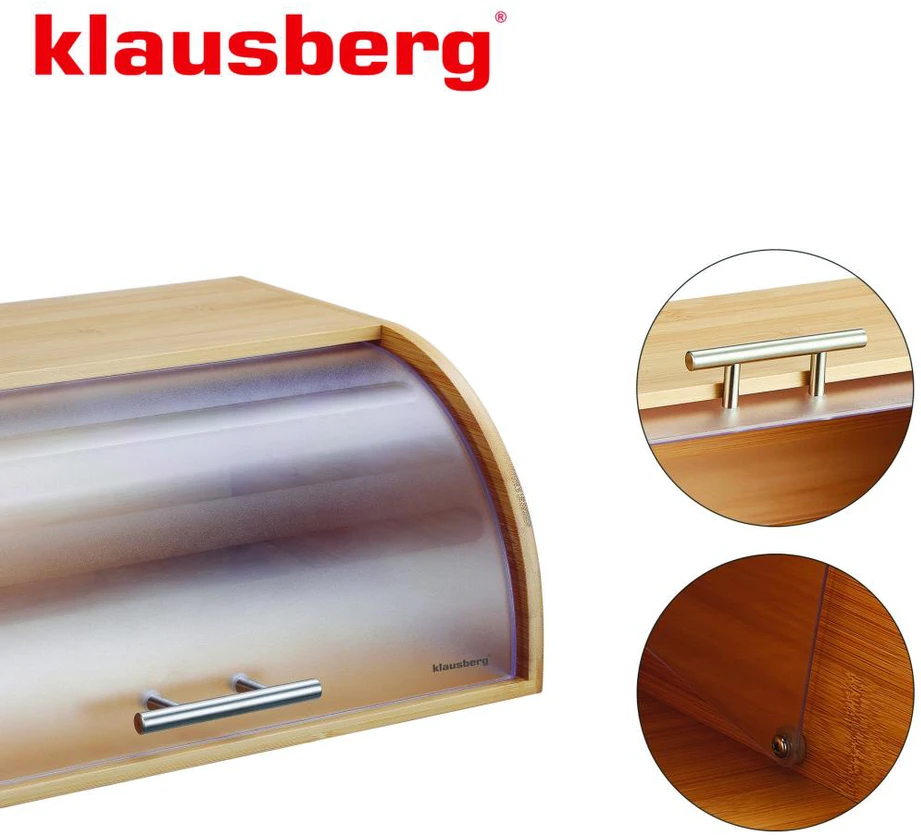 Chlebak Bambukinė duonos dėžutė su akriliniu dangteliu, Klausberg, kb-7874