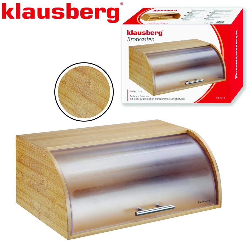 Chlebak Bambukinė duonos dėžutė su akriliniu dangteliu, Klausberg, kb-7874