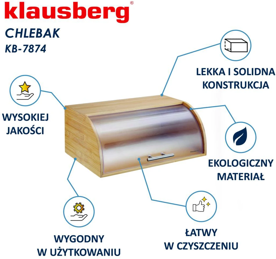 Chlebak Bambukinė duonos dėžutė su akriliniu dangteliu, Klausberg, kb-7874