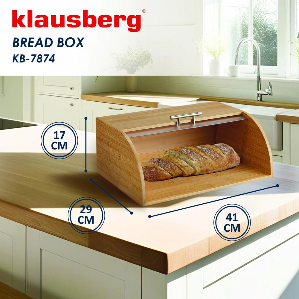 Chlebak Bambukinė duonos dėžutė su akriliniu dangteliu, Klausberg, kb-7874
