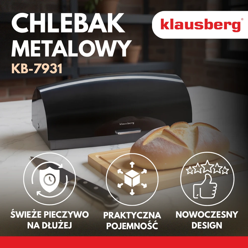Chlebak Duoninė, metalinis korpusas, polistireno dangtis, 45×28,5×17 cm, juoda, Klausberg, kb-7931