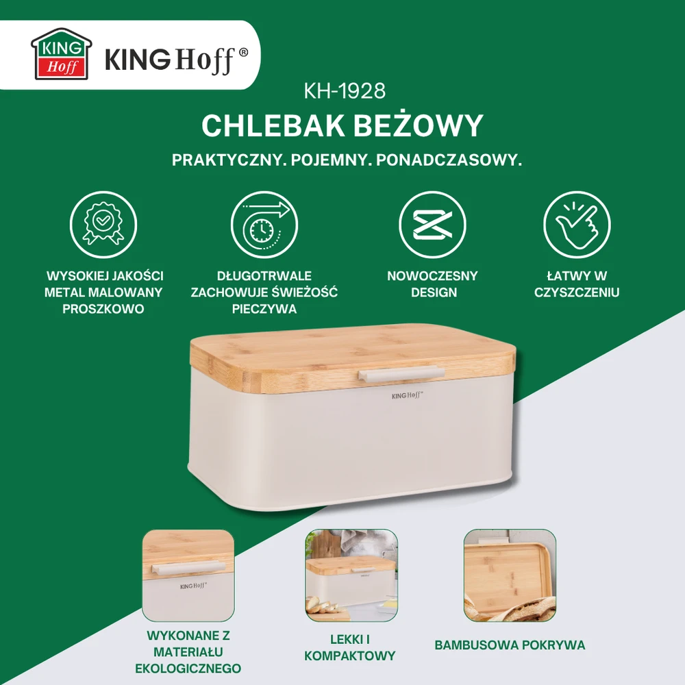Chlebak Smėlio spalvos duoninė su bambukiniu dangčiu, „Kinghoff“, kh-1928