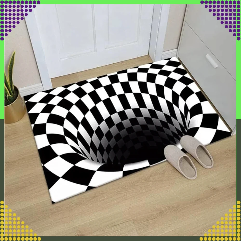 Chodnik Kilimėlis-durų kilimėlis su 3D efektu, iliuzija, balta skylė, 60x90 cm