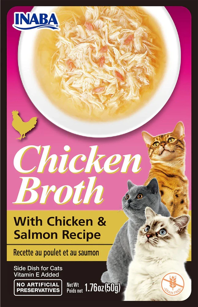 Kačių skanėstai - INABA Ciao Broth Vištiena ir Lašiša 12x40g