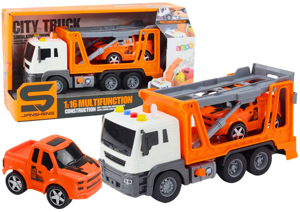 Lean Toys Evakuatorius su šviesomis ir garsais 1:16, oranžinė mašina