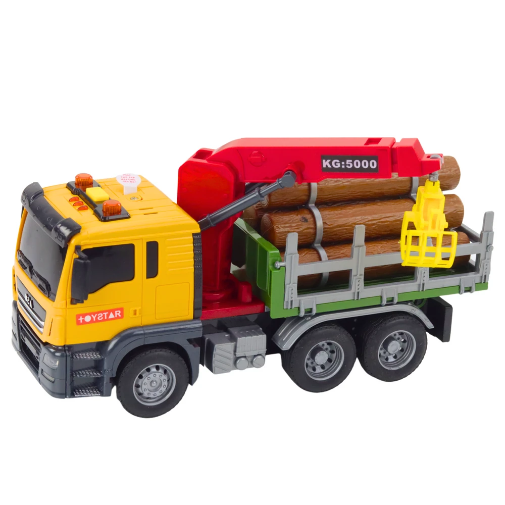 Lean Toys Geltonas medienos gabenimo sunkvežimis su kranu 1:14