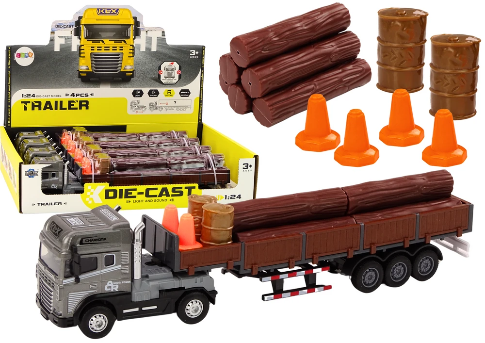 Žaislinis sunkvežimis su kranu, grasu, šviesomis ir priedais Lean Toys