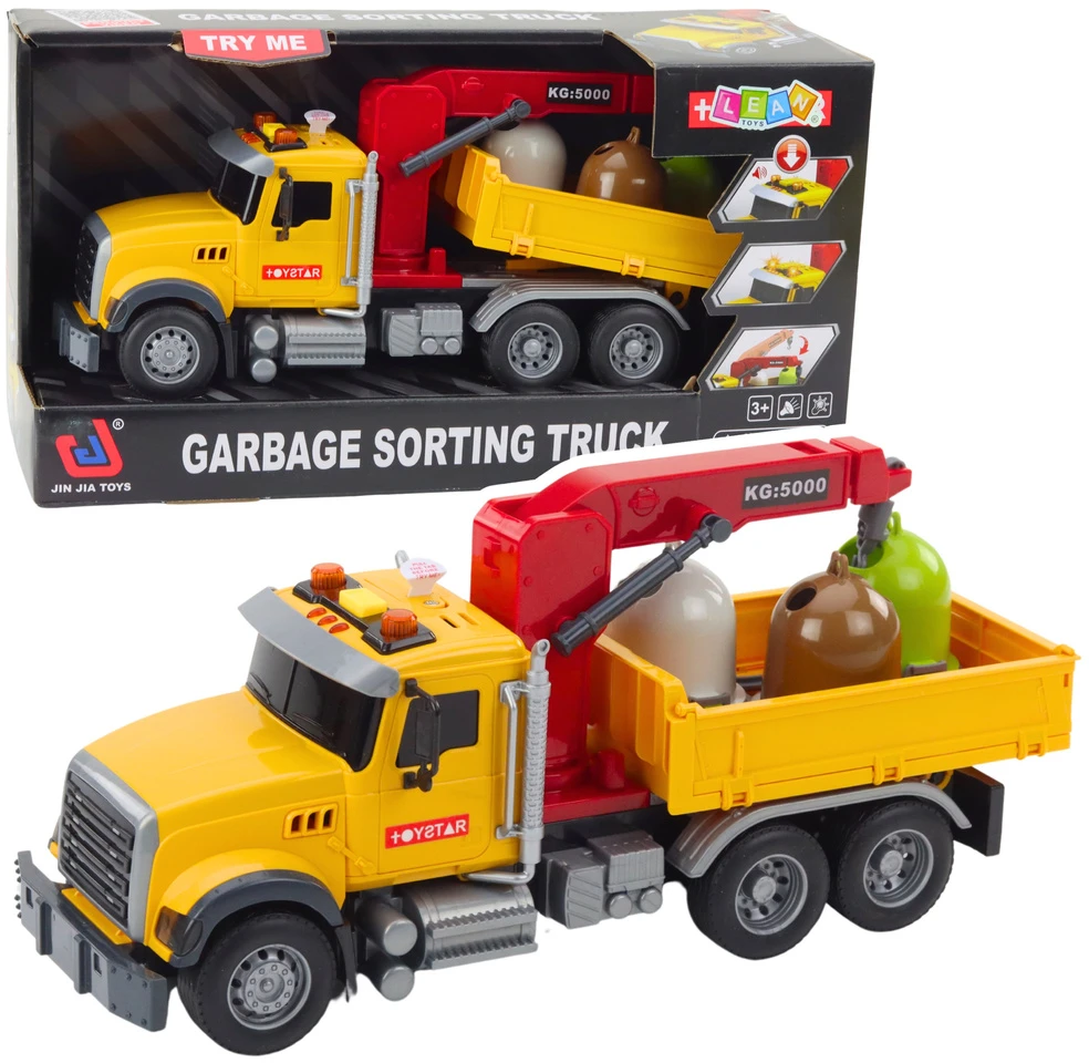 Lean Toys Šiukšlių Rūšiavimo Sunkvežimis Su Konteineriais, Šviesomis Ir Garsu