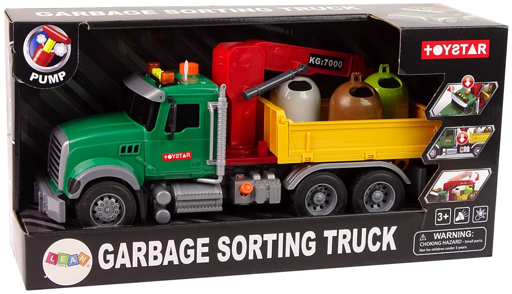 Lean Toys Sukžnkvežimis su kranu ir šiukšlinėm