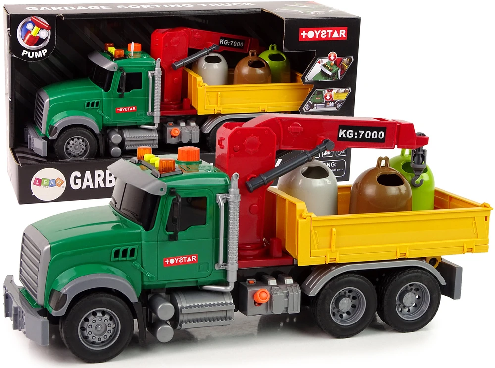 Lean Toys Sukžnkvežimis su kranu ir šiukšlinėm