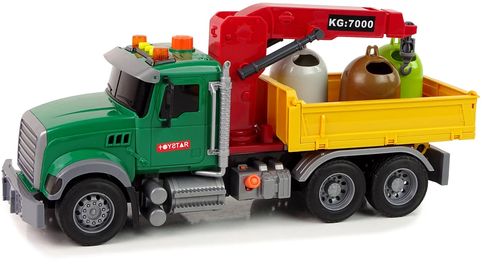 Lean Toys Sukžnkvežimis su kranu ir šiukšlinėm